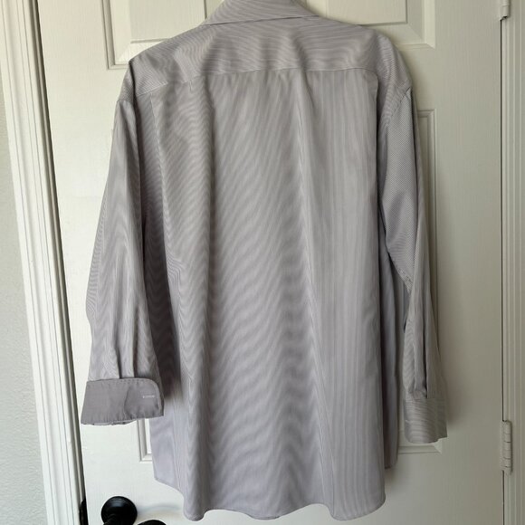 Pronto Uomo Dress Shirt Men's 18 32/33 Gray Striped Long Sleeve No Iron Slim Ft - Picture 3 of 10